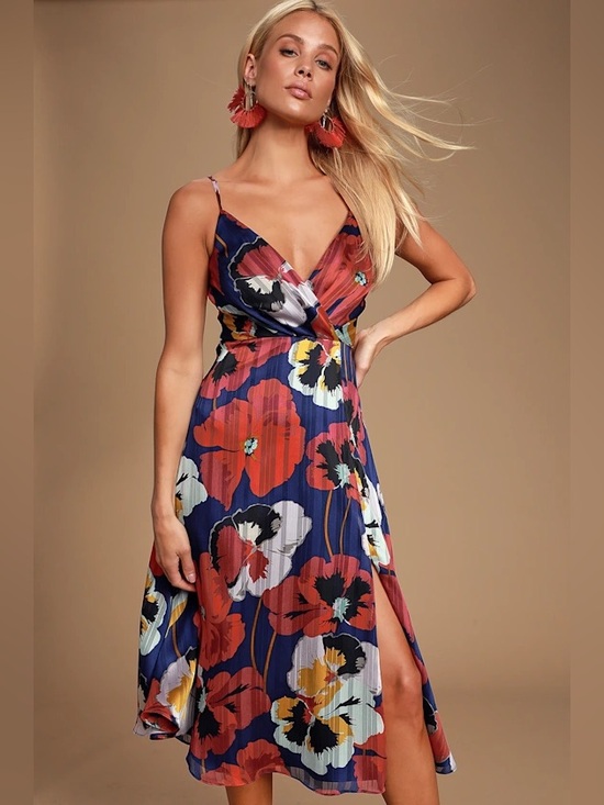 Lulus Dresses & Skirts - NWT Women’s LULUS All About Love Royal Blue floral midi dress- Size Small